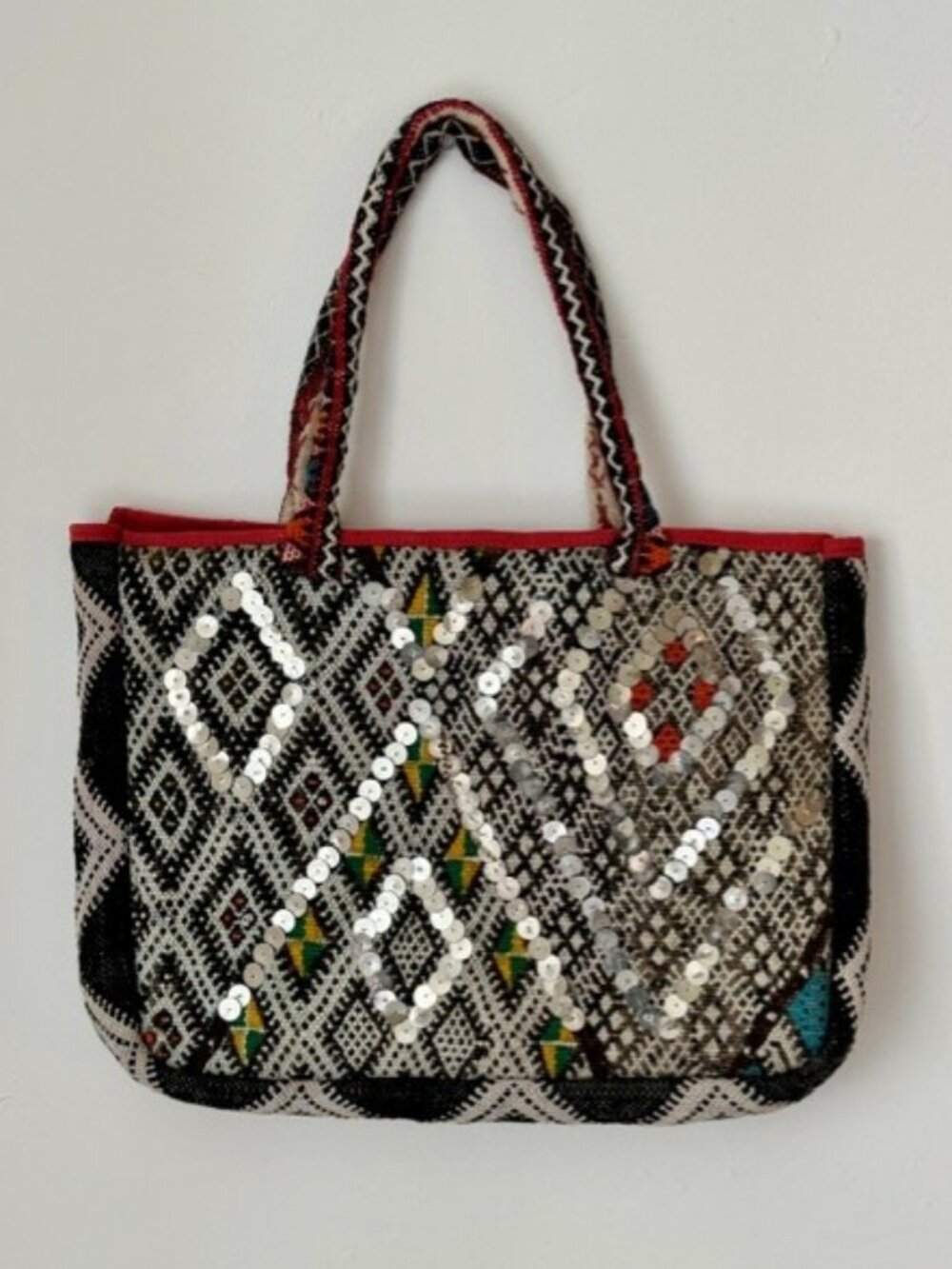 New! LAURENCE HELLER Sequin Wool BOHO Tote Bag NWOT